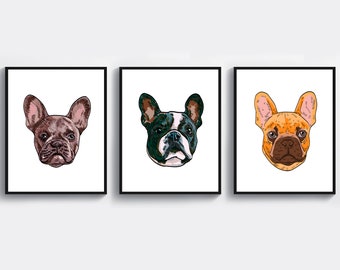 French Bulldog Art Set, Bulldog Art, Bulldog Wall Decor, Pet Artwork, Puppy Art, Home Animals Art, Bulldog Gift, Dog Poster, Nursery Art