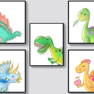 Cute Dinosaur Art Funny Dinosaur Drawing Kids Room Decor Dinosaur Lover Gift Tyrannosaurus Brontosaurus Triceratops Artwork Nursery Art
