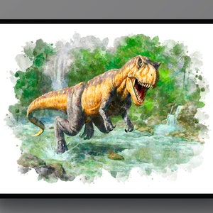 Watercolor Dinosaur Art Prints T-Rex Velociraptor Triceratops Brontosaurus Wall Decor Kids Room Decor Dinosaur Party Birthday Gift image 4