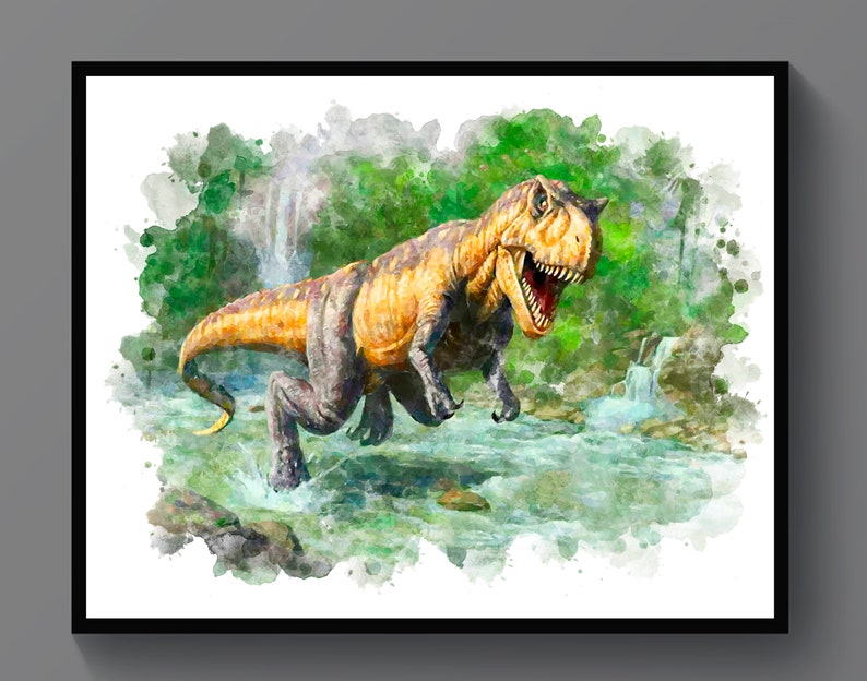 Watercolor Dinosaur Art Prints T-Rex Velociraptor Triceratops Brontosaurus Wall Decor Kids Room Decor Dinosaur Party Birthday Gift image 4