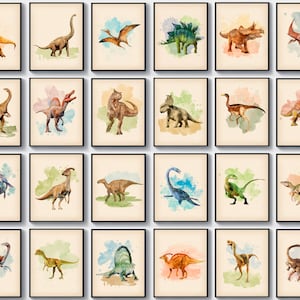 24 Watercolor Dinosaur Posters Jurassic World Art Dinosaur T-Rex Stegosaurus Triceratops Mosasaurus Iguanodon Decor Kids Room Art