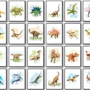 24 Watercolor Dinosaur Art Jurassic Dinosaur Poster T-Rex Stegosaurus Triceratops Mosasaurus Iguanodon Boys Room Decor Nursery Art