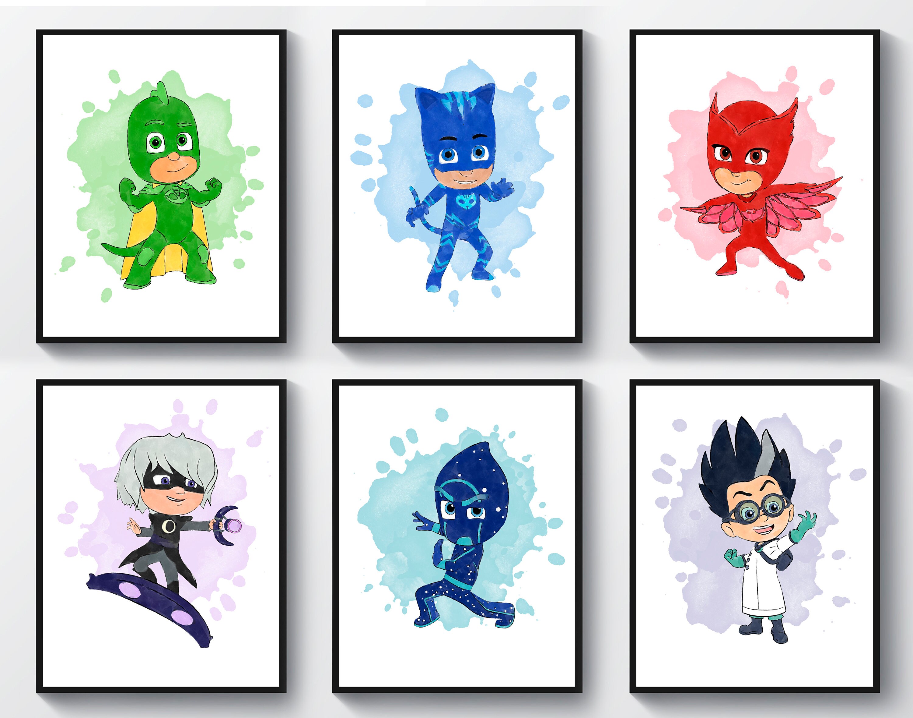 PJ Masks Print Gekko Watercolor Catboy Poster Owlette Art Luna | Etsy