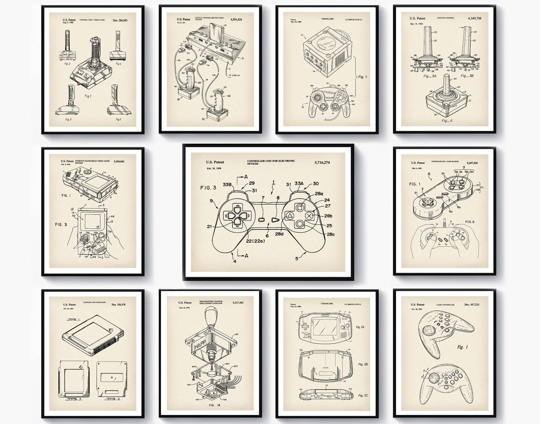 11 Game Room Decor Gamer Gift Video Game Patent Art Joystick Blueprint ...