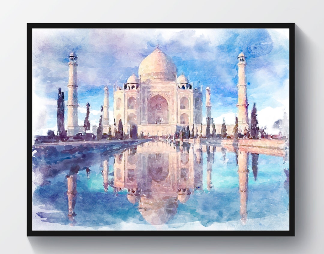 タージ・マハル・コンプレックス、インドの霊廟アート、水彩画の