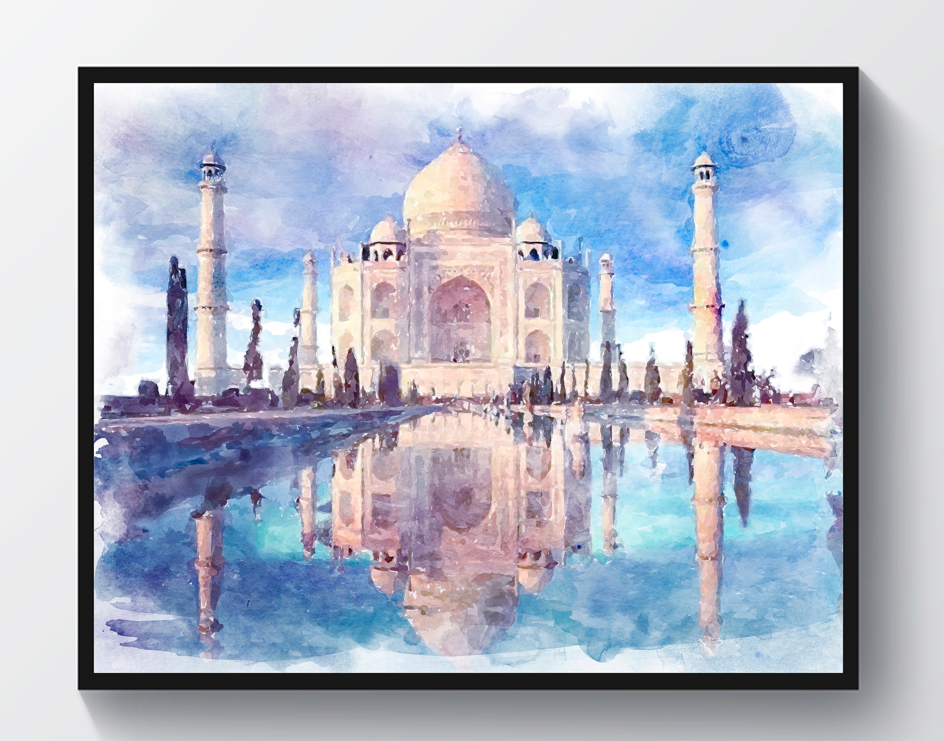 タージ・マハル・コンプレックス、インドの霊廟アート、水彩画の