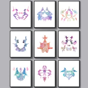 Watercolor Rorschach Poster Set of 9 Inkblot Art Medical Decor Psychologist Office Art Scientist Gift Doctor Graduation Medical Student Gift
