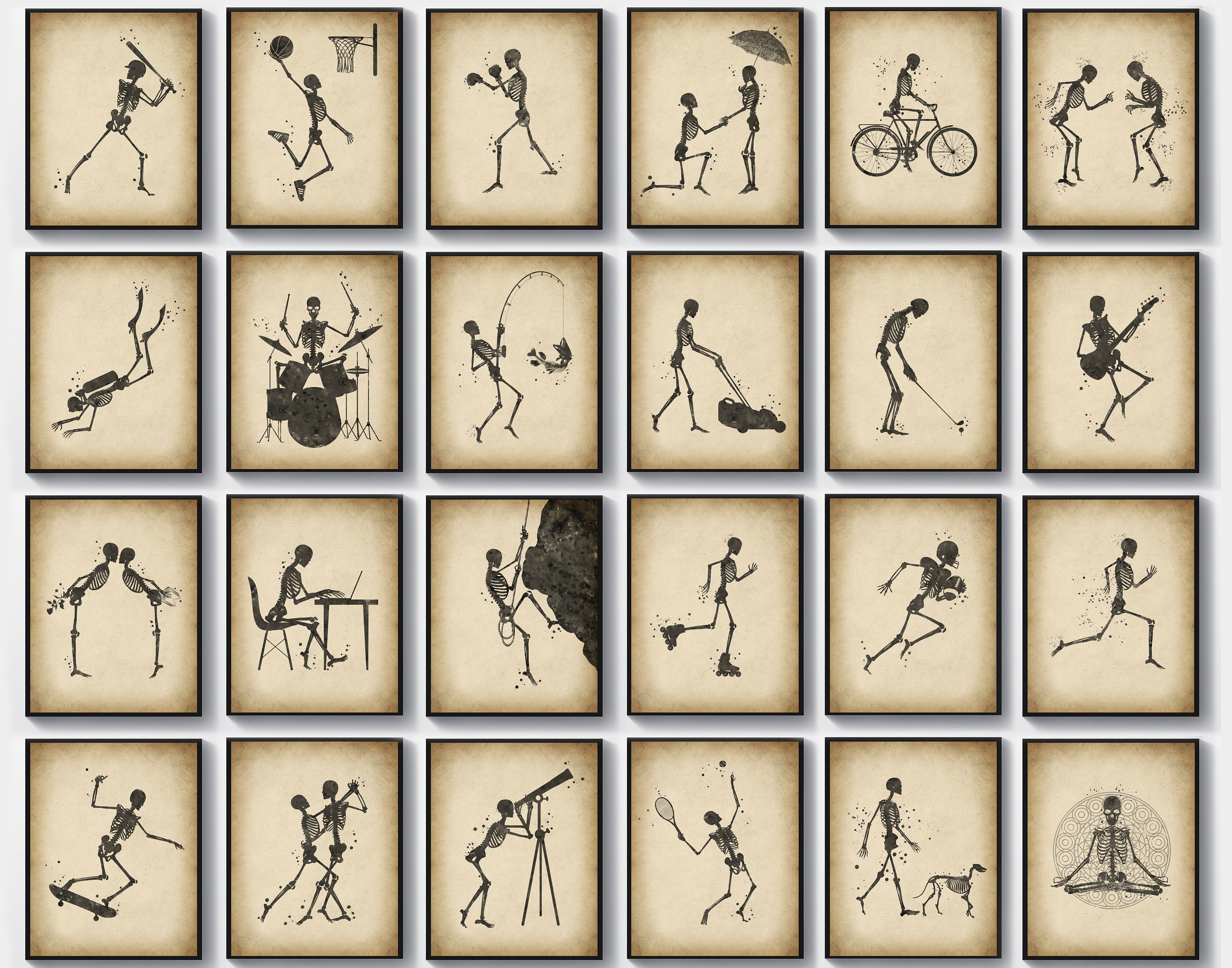24 Vintage Skeletal Poses Art Human Skeleton Anatomy Poster Medical ...