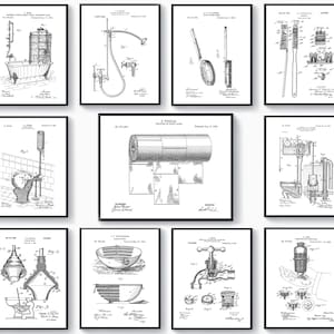 11 Bathroom wall art, Bathroom decor, Plumbing blueprint, Plumber gift, Contractor gift, Bath patent, Toilet paper blueprint, Home wall art
