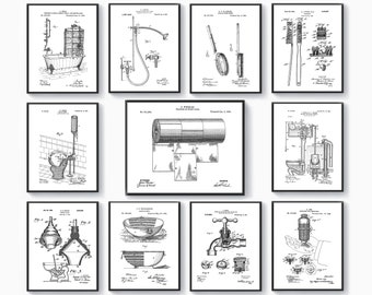 11 Bathroom wall art, Bathroom decor, Plumbing blueprint, Plumber gift, Contractor gift, Bath patent, Toilet paper blueprint, Home wall art