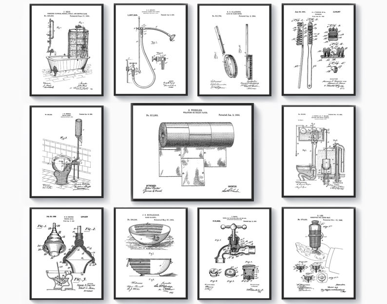 11 Bathroom Wall Art Bathroom Decor Plumbing Blueprint Etsy