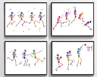 4 Sports Therapy Art Physiotherapist Gift Sports Art Human Skeleton Art Runner Art Long Jumper Art Basketball Player Art Soccer Player Art
