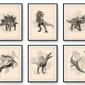 6 Vintage Dinosaurs Art Jurassic Animal Poster Tyrannosaurus Rex Stegosaurus Triceratops Painting Boys Room Decor Dinosaurs Lover Gift
