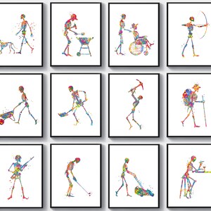 12 Moving Skeleton Art Skeletal Anatomy Art Halloween Art Medical Artwork Osteology Art Chiropractor Gift Orthopedic Office Decor Clinic Art