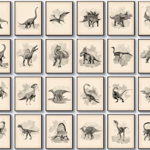 24 Dinosaur Vintage Posters Jurassic World Decor Watercolor T-Rex Stegosaurus Triceratops Mosasaurus Iguanodon Kids Room Decor Nursery Art