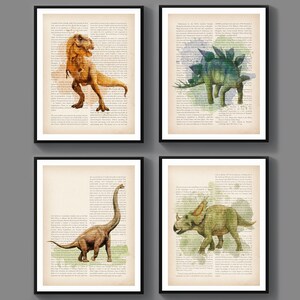 Watercolor Dinosaur Dictionary Art, Jurassic Dinosaur Print, Vintage Poster, Stegosaurus Art, Tyrannosaurus Print, Kids Room Decor, Nursery