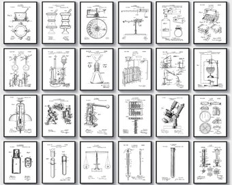 24 Science Lab Chemistry Patent Posters, Chemical Equipment Blueprint, Pharmacy Patent Drawing, Chemistry Wall Art, Laboratory Decor