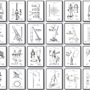 24 Firefighter Patent Art Fireman Instruments Blueprint Fire Engine Hose Scheme Poster Firefighting Equipment Invention Firefighter Gift