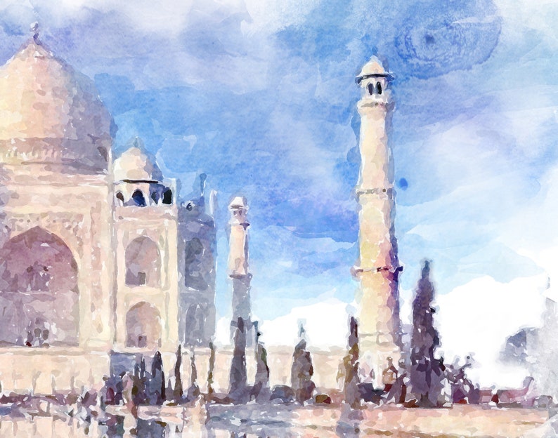 Taj Mahal Complex Indian Mausoleum Art Watercolor Monument - Etsy