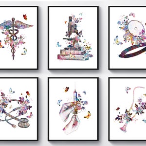 6 Medical Gift Caduceus Art Stethoscope Art Syringe Art Microscope Art Science Art Doctor Graduation Gift Med Student Gift Nurse Gift