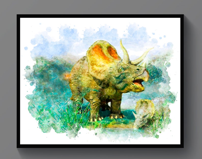 Watercolor Dinosaur Art Prints T-Rex Velociraptor Triceratops Brontosaurus Wall Decor Kids Room Decor Dinosaur Party Birthday Gift image 5