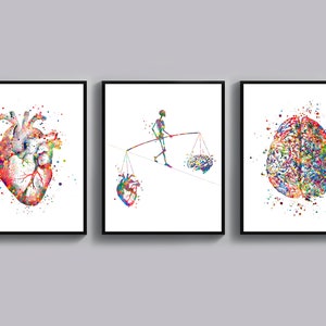 Herz und Gehirn Anatomie Kunst Balance Your Life Surreale Zeichnung Gleichgewicht von Geist und Herz Poster Medizinische Kunst Psychologe Büro Dekor