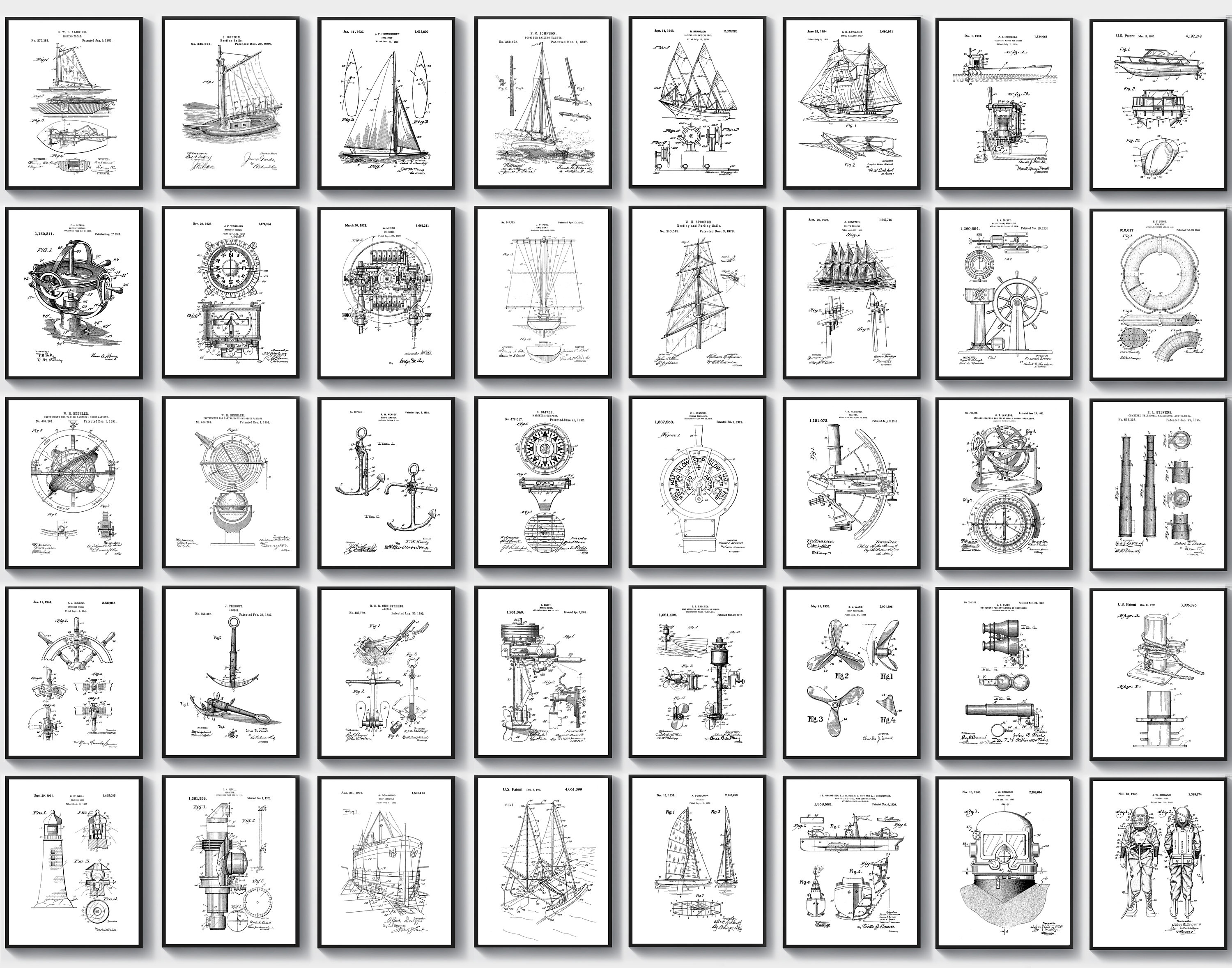 40 Nautical Blueprint Sailing Patent Art Ship Scheme Poster Boat ...
