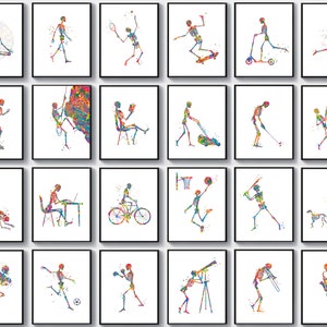 24 Skeleton Poses Art Skeleton Anatomy Poster Medical Decor Chiropractor Gift Fitness Trainer Gift Surgeon Office Art Physical Therapist