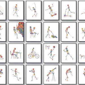 24 Skeleton Poses Art Skeleton Anatomy Poster Medical Decor Chiropractor Gift Fitness Trainer Gift Surgeon Office Art Physical Therapist