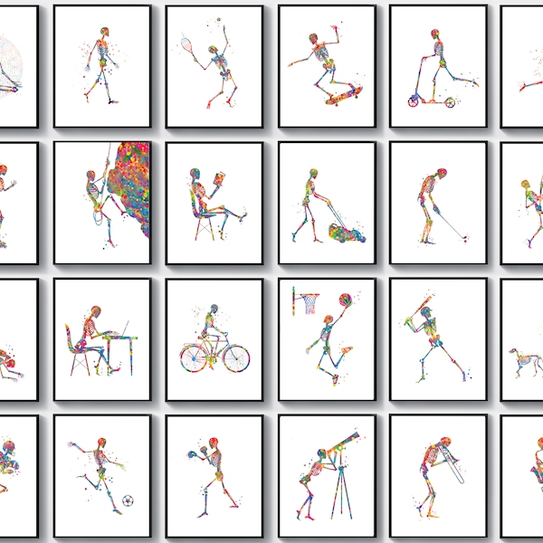 24 Skelett Posen Kunst Skelett Anatomie Poster medizinische Dekor Chiropraktiker Geschenk Fitness Trainer Geschenk Chirurg Büro Kunst Physiotherapeut