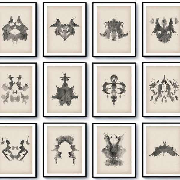 Set 12 Rorschach Test Posters, Rorschach Inkblots, Medical Art, Psychiatry Testing System, Psychiatrist Gift, Psychotherapist Gift, Science