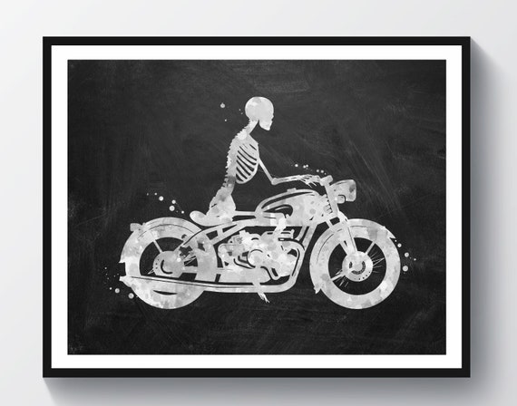 Skeleton Rider Art Motorcycle Art Biker Artwork Chalkboard