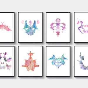 8 Inkblot Rorschach, Test Rorschach, Watercolor Illustration, Scientific Art, Psychiatric Test, Psychologist Office Decor, Psychologist Gift
