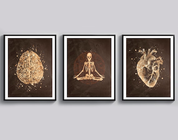 Yoga Art Meditation Poster Human Brain and Heart Human Skeleton Art Yoga Center Wall Decor Yoga Teacher Gift Modern Wall Art Home Decor