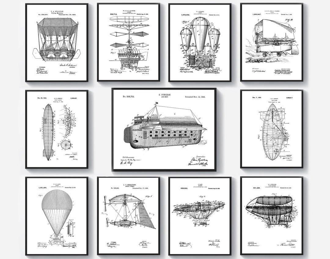 11 Aviation Art Vintage Air Ship Blueprint Aircraft Patent Art Air ...