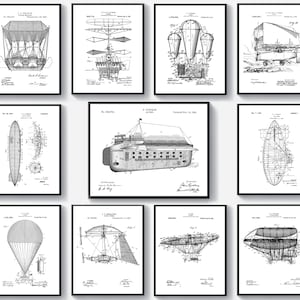 11 Aviation Art Vintage Air Ship Blueprint Aircraft Patent Art Air Force Poster Transportation Art Pilot Gift Mechanic Gift Boys Room Decor