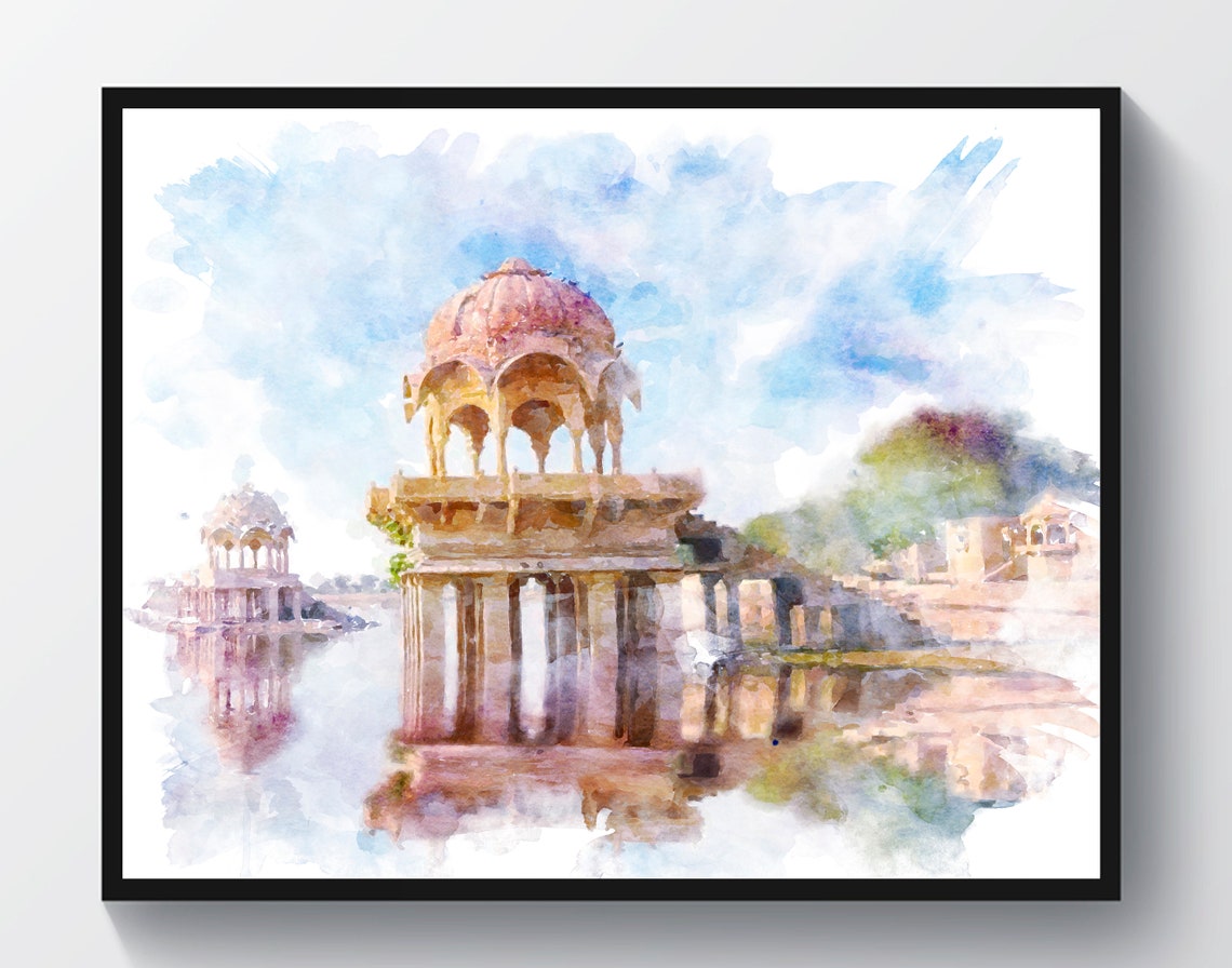 India Landscape Watercolor Art Taj Mahal India Gate Gutub Minar Drawing ...