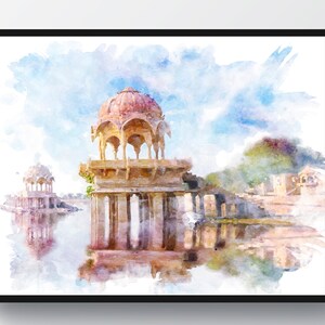 4 Art du paysage indien, Art du Taj Mahal, Peinture à laquarelle, Œuvres dart de monuments indiens, Décoration murale pour la maison, Art de voyage, Cadeau de professeur de yoga image 5