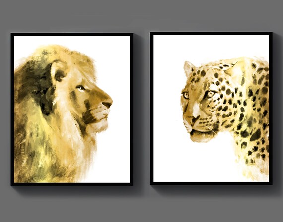 Lion Art Leopard Art Wild Animals Artwork Safari Animal Wall - Etsy