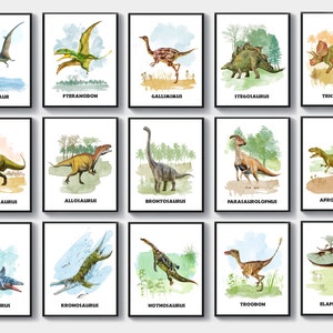 15 Watercolor Dinosaurs Names Art Dinosaurs Types Poster Paleontology Art Kids Room Decor Dinosaur Lover Gift Dinosaur Wall Decor Boys Gift