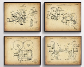 4 Vintage Movie Camera Patent Art, Camera Blueprint, Movie Art, Cinema Art, Home Theater Wall Decor, Director Gift, Actor Gift