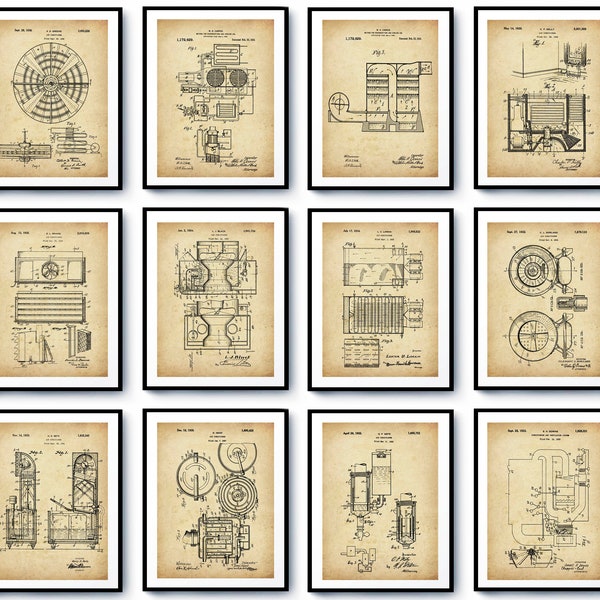 12 Air Conditioning System Patent Art First Conditioner Blueprint Ventilation Patent Heating System Patent Engineering Art Technical Poster