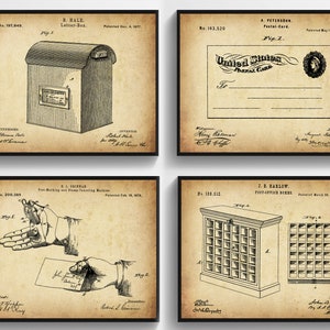 4 Post post Office Patent Art Postbote Geschenk Lieferung Blaupause Briefkasten Kunst Postkarte Kunst Brief Büro Dekor Home Wand Dekor Reisender Geschenk