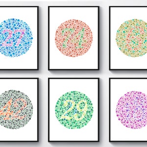 6 Aquarell Ishihara Test Farbenblindheitstest Farbmangel Optometrist Geschenk Augenheilkunde Art Medizinisches Poster Augenklinikwanddekor