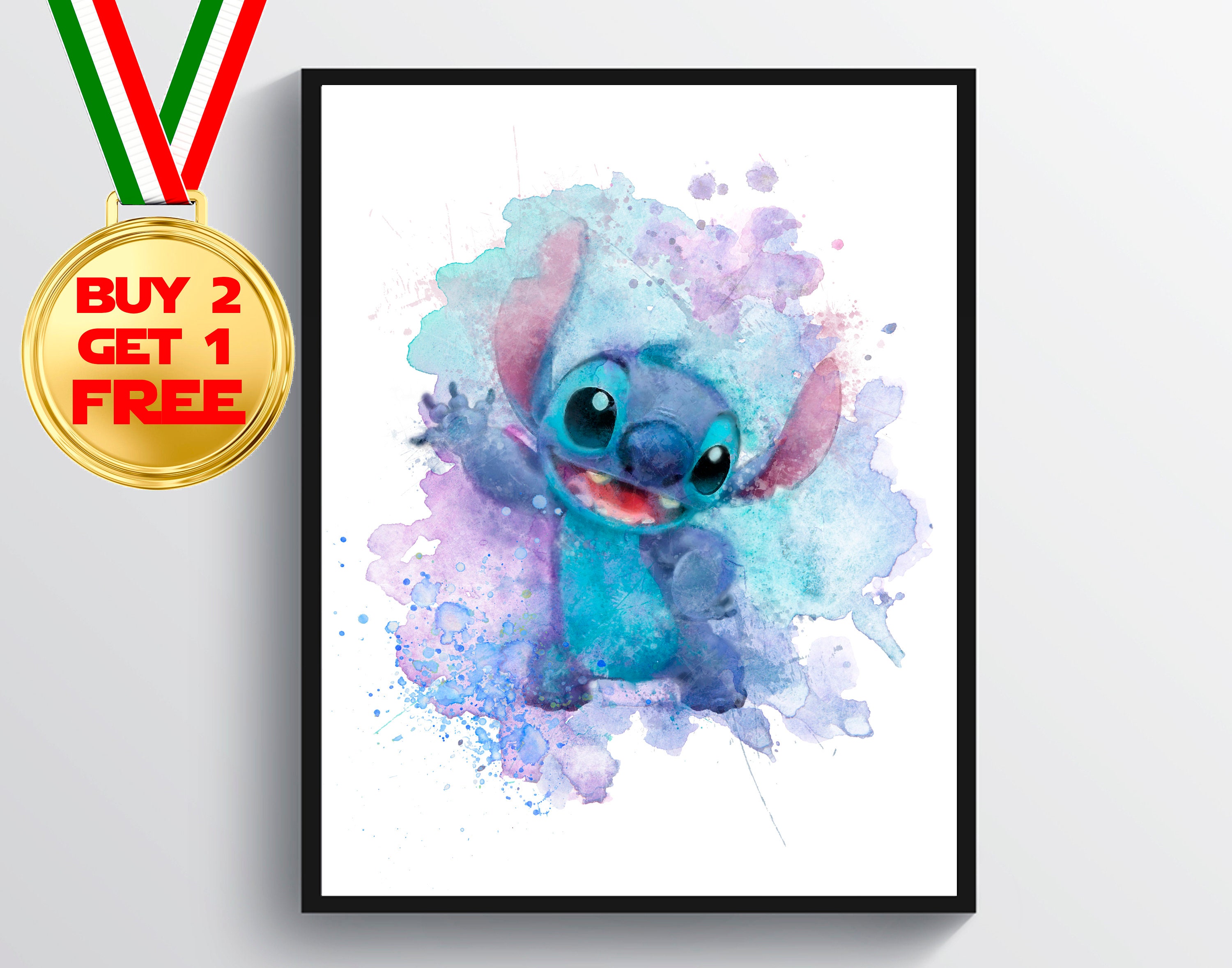 Stitch Watercolor Print Lilo and Stitch Art Ohana Poster | Etsy