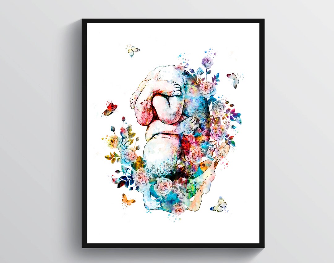Watercolor Baby in Womb Art Obgyn Artwork Midwife Gift Medical Art ...