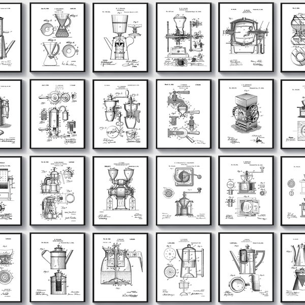 24 Vintage Coffee Making Machine Patent Coffee Mill Blueprint Coffee Pot Patent Coffee Roaster Patent Kitchen Decor Coffee Shop Wall Art