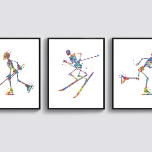 3 Bewegliche Skelettkunst Wintersportkunst Sporttherapiekunst Skikunst Hockeykunst Schlittschuhkunst Medizinische Kunst Chiropraktiker Geschenk Physiotherapeut Geschenk