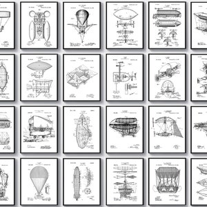 24 Aviation Patent Art, Air Ship Blueprint, Gift for Pilot, Aviator Gift, Flying Machine Artwork, Dirigible Scheme, Boys Room Wall Decor
