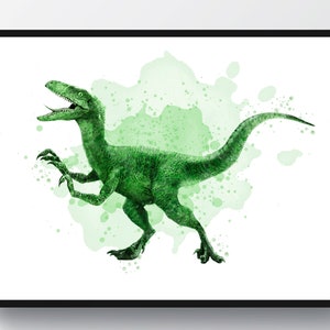 Dinosaur Art, Watercolor Velociraptor Art, Raptor Poster, Dinosaur Wall Decor, Kids Room Decor, Nursery Printable Art